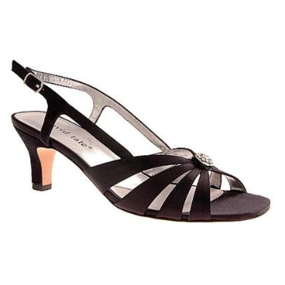 Women's David Tate Rosette Slingback, Size: 7.5 M, Black Satin
